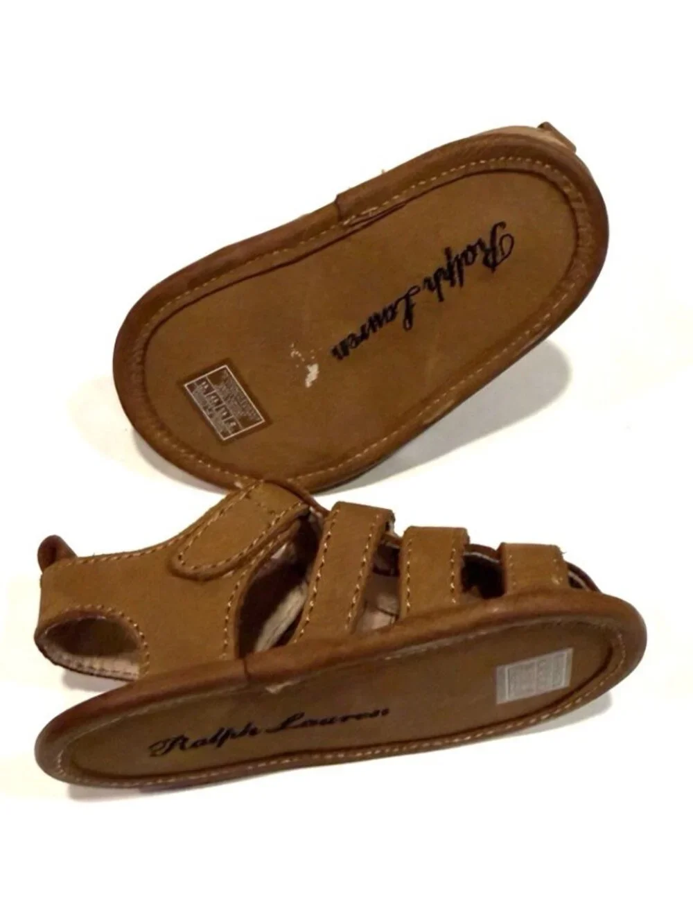 Ralph Lauren Darrell Leather Sandals Tan Crazyhorse Infant Baby Buckle Box Sz 2